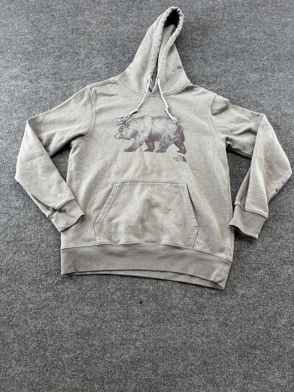 The North Face Hoodie Mens Medium Gray Bear Graphic Pullover Fleece Sweatshirt
